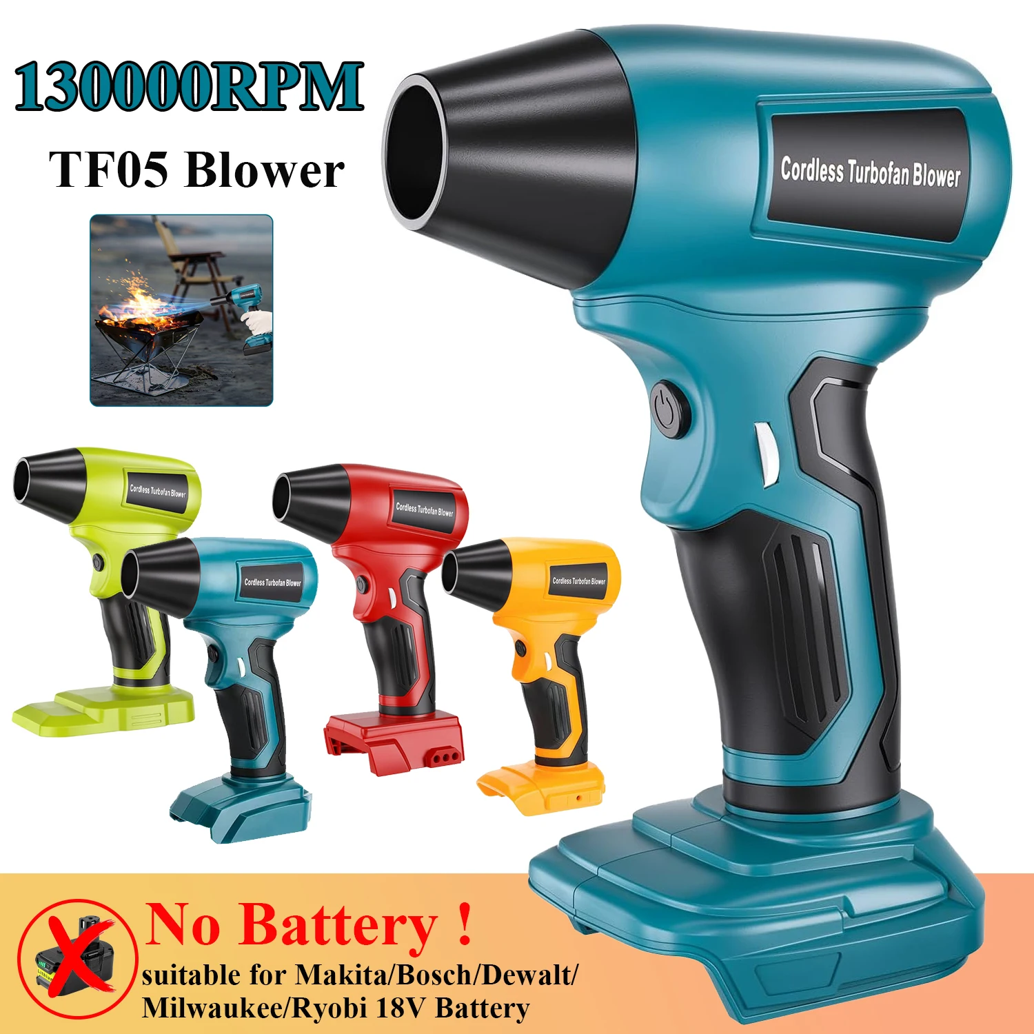 

Беспроводной вентилятор для листьев Makita/Bosch/Dewalt/Milwaukee/Ryobi18-20V Аккумулятор Беспроводной ручной вентилятор (батарея в комплект не входит)