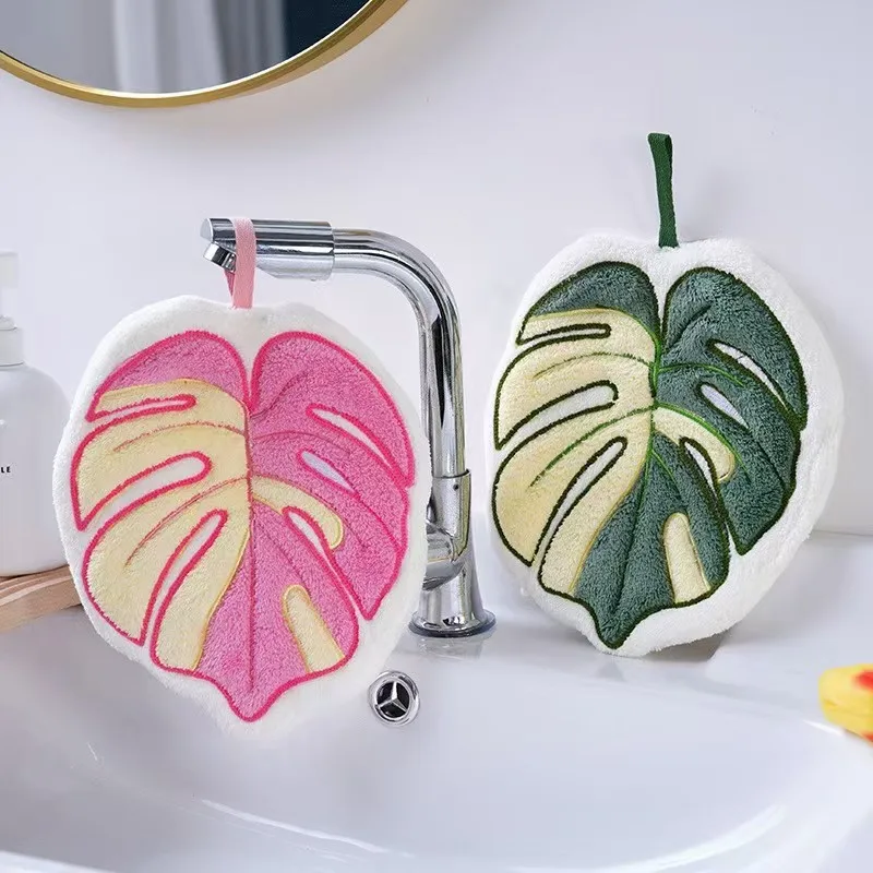 Plant Leaf Design Hand Towel Cute Thick Creative Kitchen Bathroom Decorative Hanging Towels for Home Dress Accessories