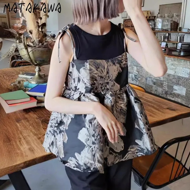 

Matakawa Floral Spring Summer T Shirt for Women Japanese Style Vintage Sweet Ropa De Mujer Fashion Elegant Simple Tank Tops