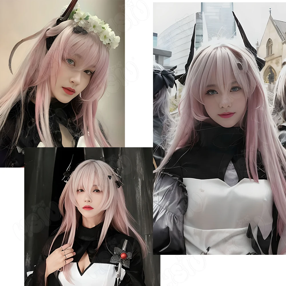 Civilight Eterna Cosplay Wig HSIU 80CM Pink tricolor gradient long hair Heat Resistant Synthetic Wig Game Arknights Cosplay Wig