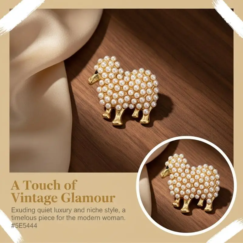 Faux Pearl Inlaid Sheep Shaped Brooch Eco Friendly Material For Daily Wear Party Outfit Fashion Accessory