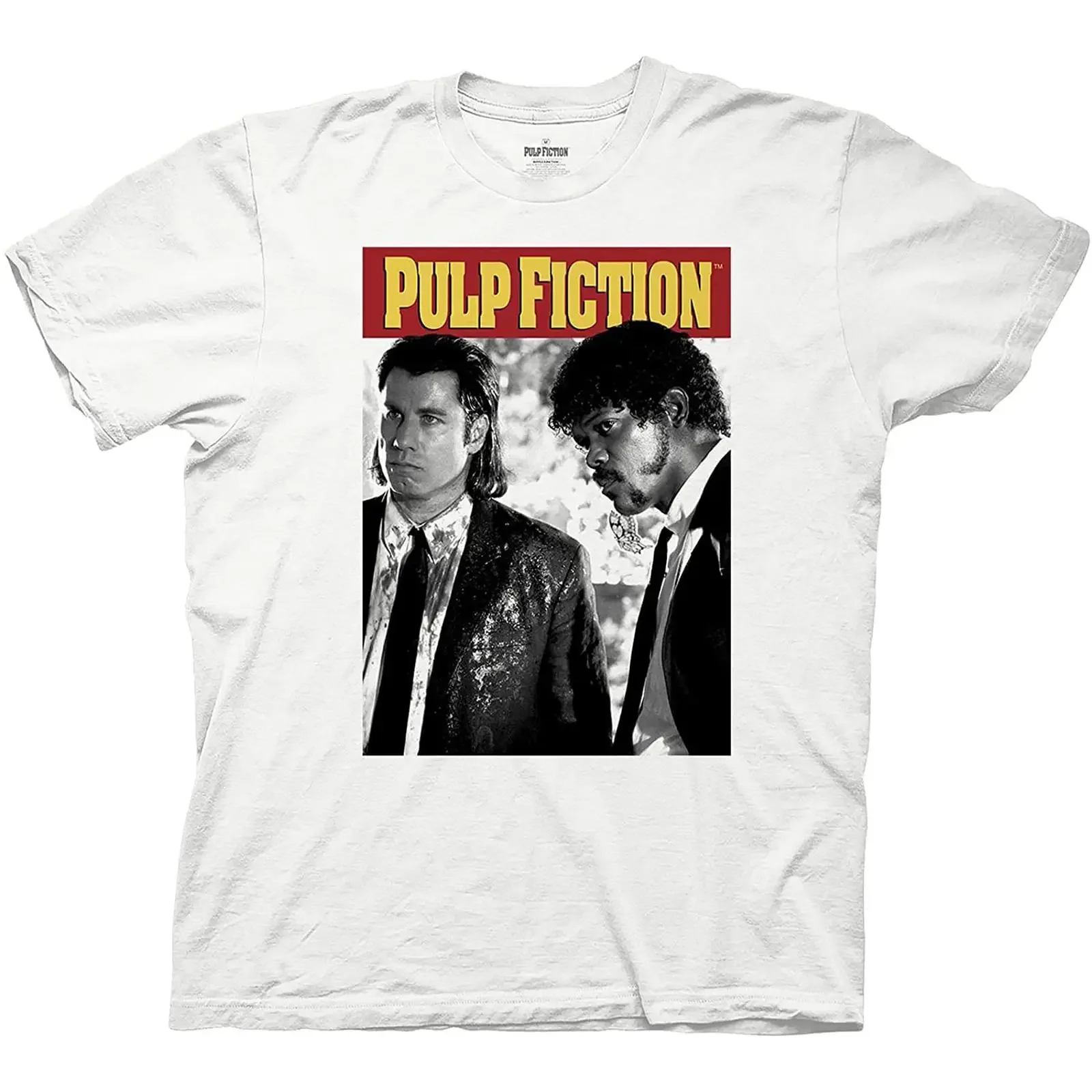 Mens Pulp Fiction Movie T Shirt John Travolta and Samuel L Jackson  vintage Washed Casual homme Versatile designer clothes Soft