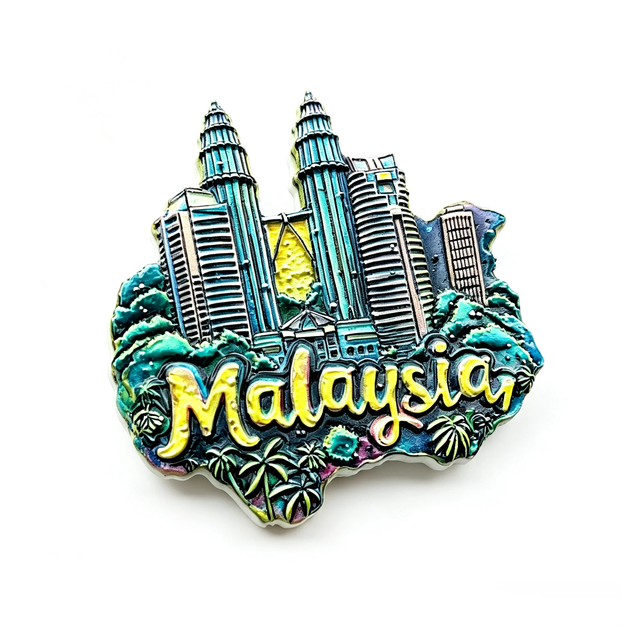 Vintage Malaysia KL Twin Towers Fridge Magnet 3D Embossed Hand Painting Resin Refrigerator Magnets Travel Memorial Home Decor