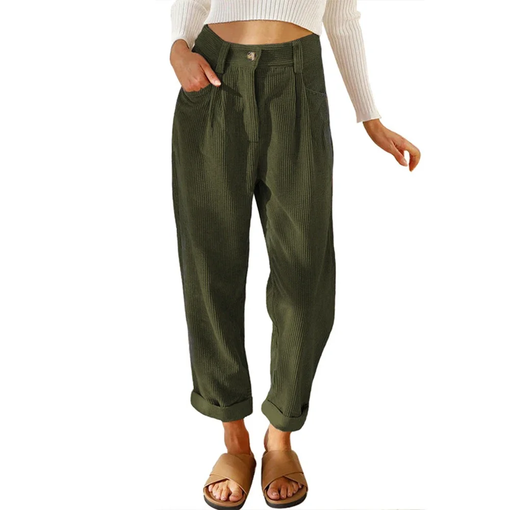 Pantalones de pana a la moda para Mujer, pantalones capris informales de cintura alta, ropa para Mujer, pantalones sueltos Harajuku, Pantalones para Mujer