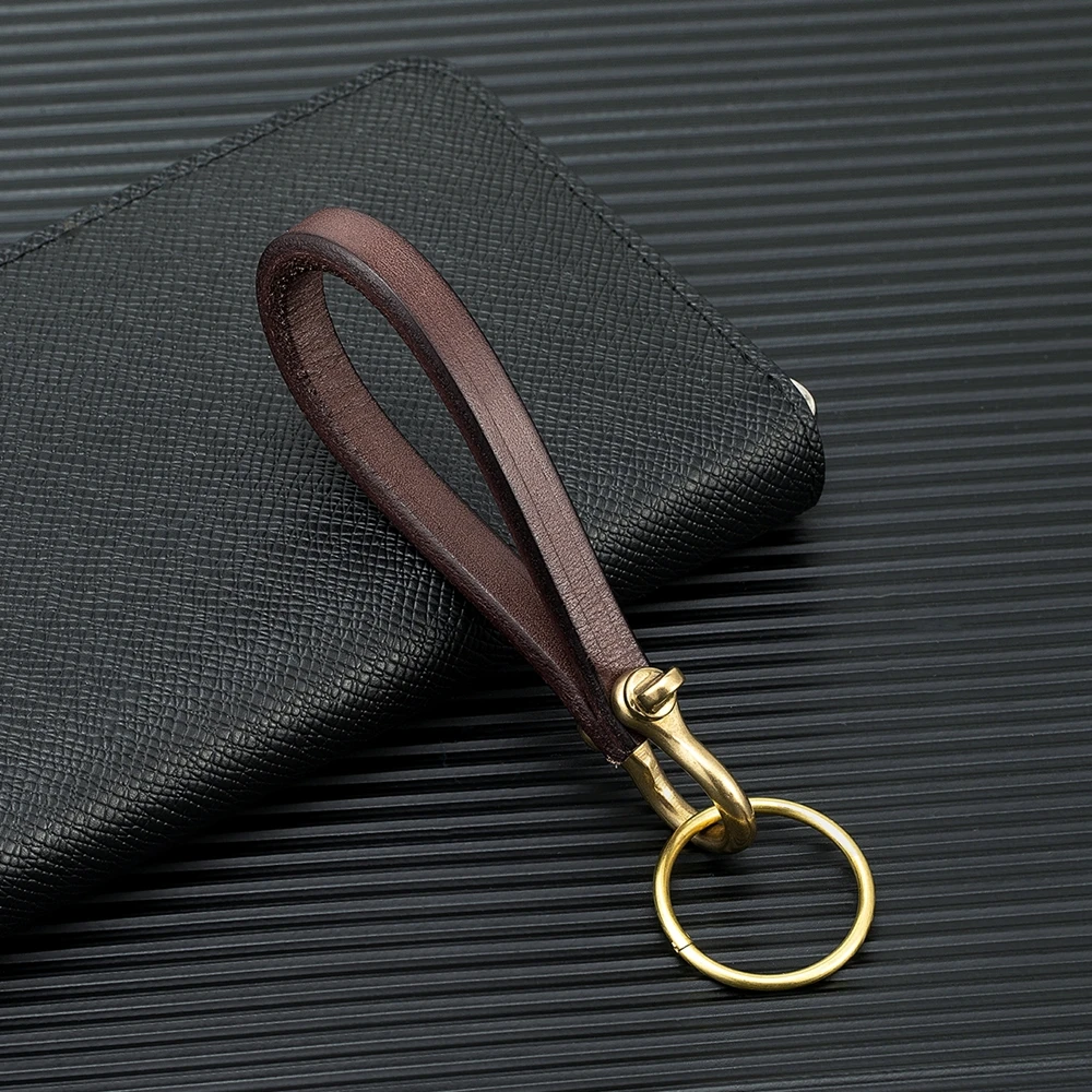 MKENDN Vintage Brass Keychain Handmade Genuine Leather Horseshoe Buckle Car Keychain Lanyard Women Men Accessories Handmade Gift