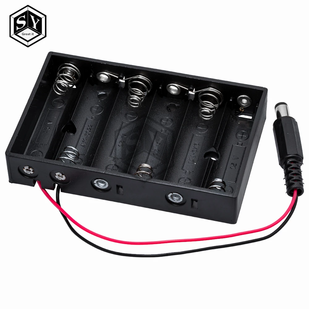 1PCS  New 6 x AA Battery Case Storage Holder With DC2.1 Power Jack  Futural Digital Hot Selling F35