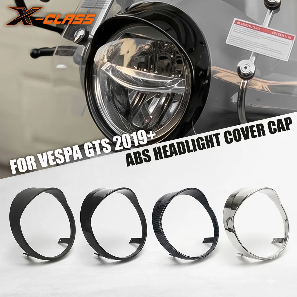 Scooter ABS Headlight Visor Front Light Shield Mask Frame Cap Bezel Black Chrome Carbon for Vespa GTS 150 250 300 310 2019-2026