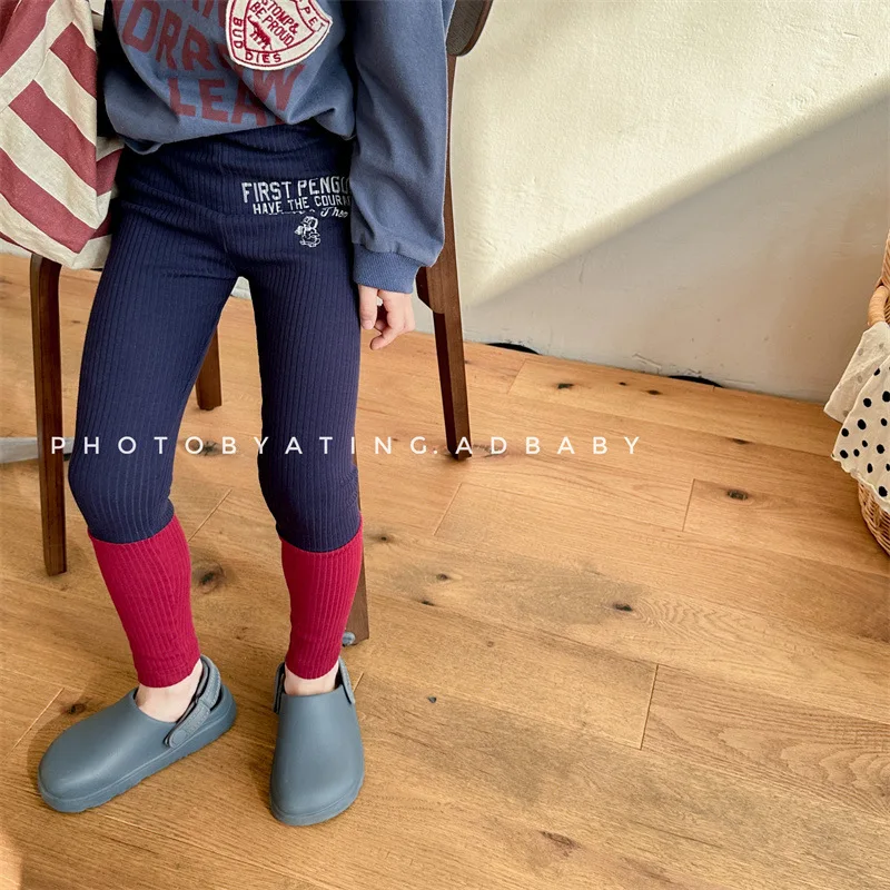 2024 Spring New Children Letter Print Leggings Cotton Baby Girls Tights Toddler Casual Pants Kids Trousers Splicing Leggings