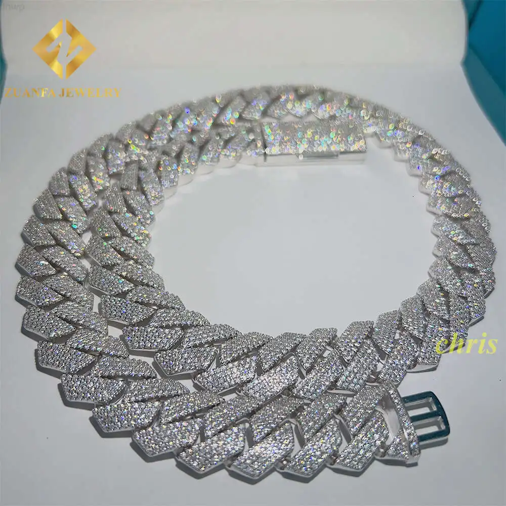 

Miami Chain Ready to Ship 18mm 925 Sterling Silver Vvs Moissanite Iced Out Cuban Link Chain