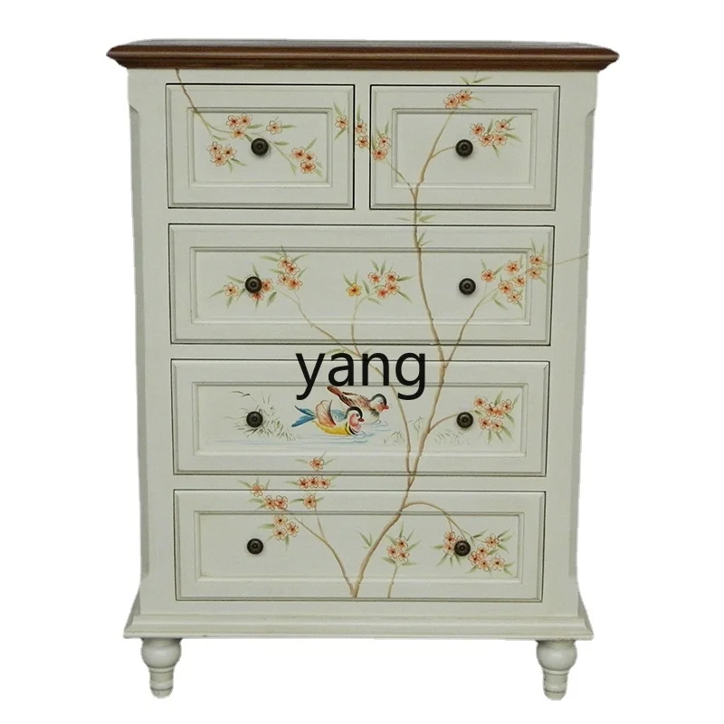 Yjq Chest of Drawers Vintage Bedroom Storage Organizer Mediterranean Painted Furniture Home Chest of Drawer