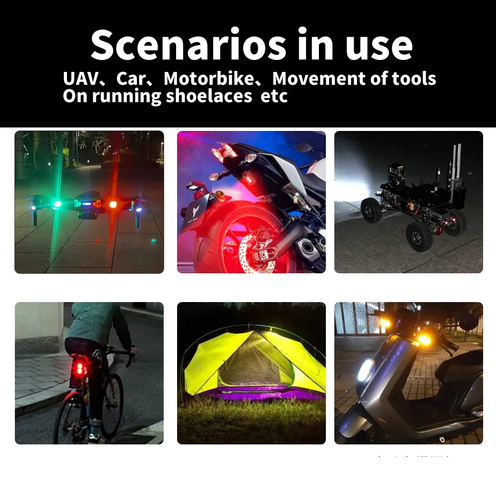 Luzes estroboscópicas LED RGB para motocicletas, Ilumine a noite, aeronaves e helicópteros, Cor de controle de carro fácil de reparar