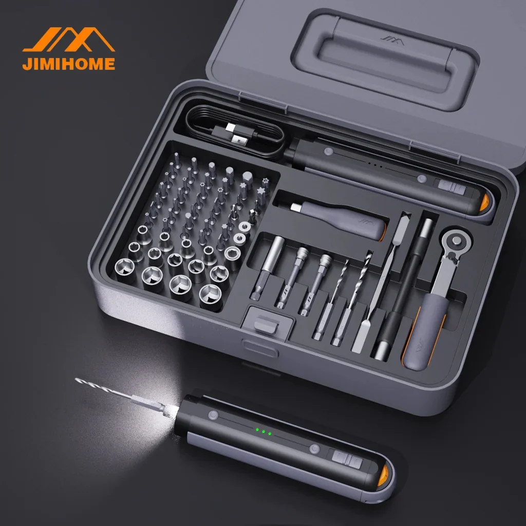 

JIMIHOME Electric Screwdriver and Ratchet Wrench Set 5 Speed Torque Lithium Rechargeable Precision Screwdriver Tool Box X1-I