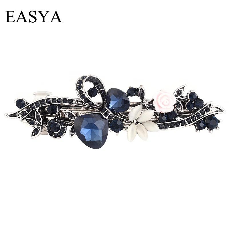 EASYA Three Styles Blue Rhinestone Antique Barrettes Headwear Jewelry Fashion Flower Leaves Hair Clips Hairpin