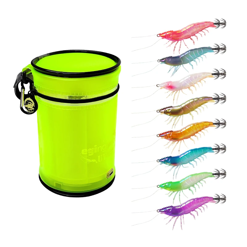 8pcs/set Luminous Wooden Shrimp Artificial Bait 8g/9.5cm Simulated Squid Bait with UV Lamp Portable Sea Fishing Bait