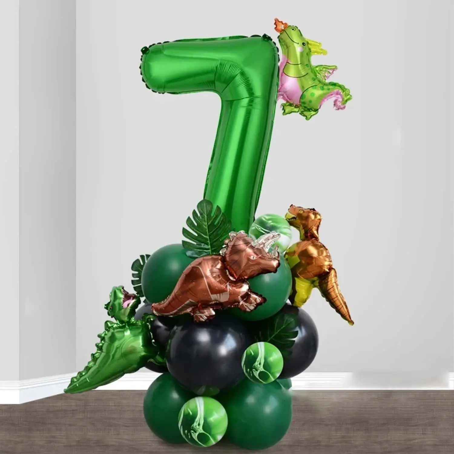 25-teiliges Grünes Dschungel-Dinosaurier-Dekorationsset für Jungen-Geburtstagsfeier, Zahlenballon, Säule, Tyrannosaurus Rex, Feuerdrache – Detail 9