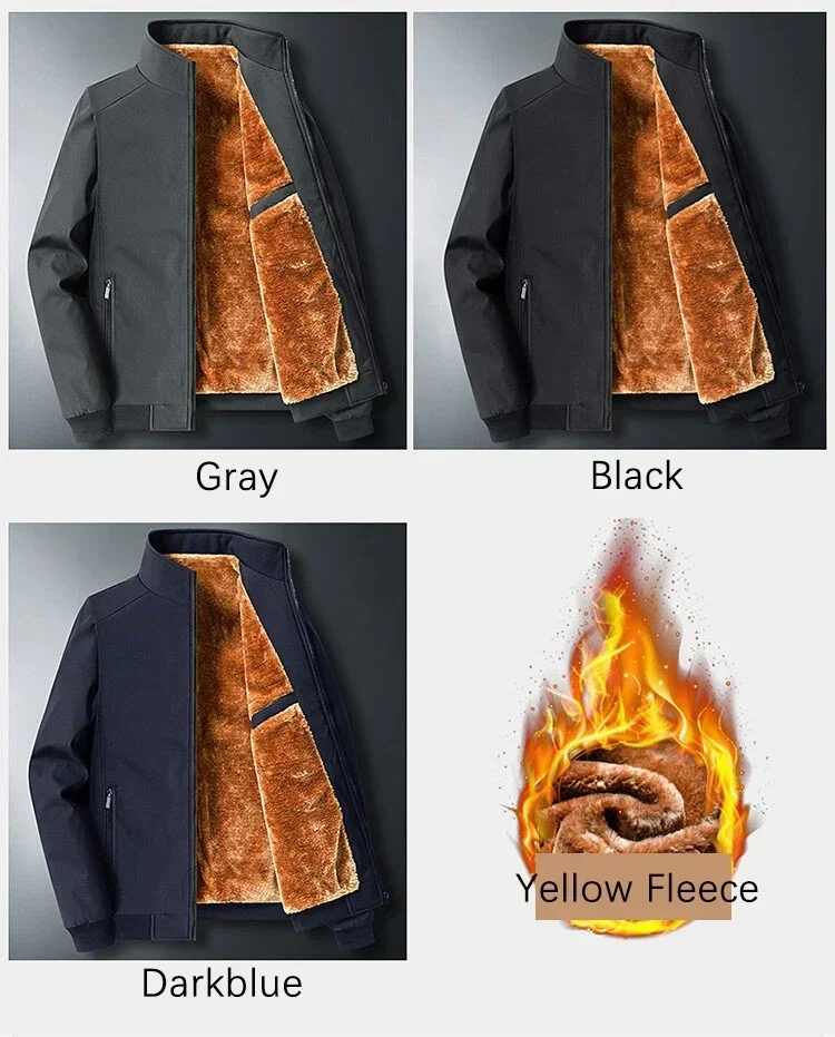 BROWON Brand Jacket for Men Fashion Stand Collar Business Casual Clothes Man 2026 New Solid Color Fleece Warm Winter Jacket Men