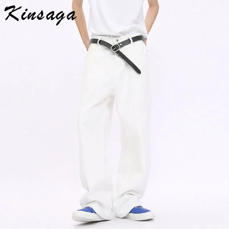 Men Casual Black and White Straight Fit Denim Pants Boyfriend Couple's  Traf Jeans Bassic White Pant Teachwear Jean Homme Sexy