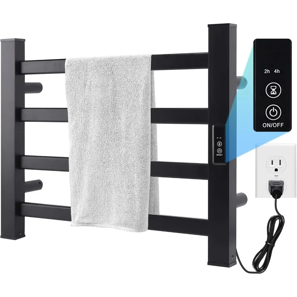 

Towel Warmer Heated Towel Bar-Rack - Bathroom Wall Mounted Electric Towel Drying Plug-in Matte Black 4 Bars