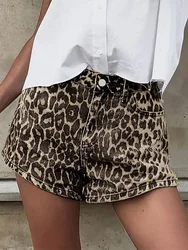 Shorts retrô com estampa leopardo feminino outwear, zíperes com fecho de cair, botão de bolso, moda de rua, primavera e verão, Y2K, 2022