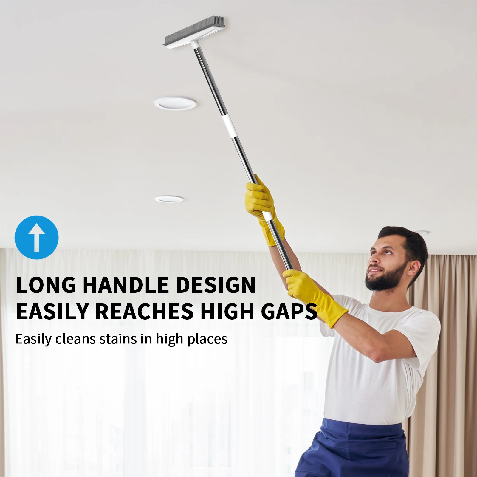 BRIEFNESS Cleaning brush 120 cm long handle scrubber and suction pick-up with handle Silicone broom Interior with squeegee