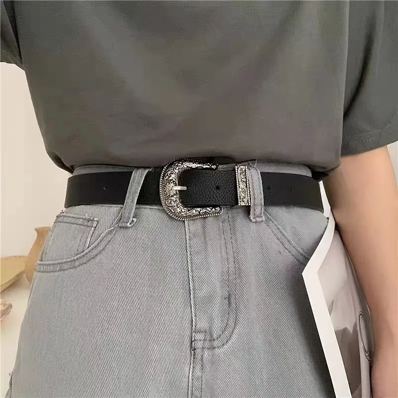 Women'S Belt Vintage Carved Needle Buckle Men'S Belt Punk Hip Hop Rock Style Jeans Belt Y2K Belt PU Leather Belt Cheap Belt