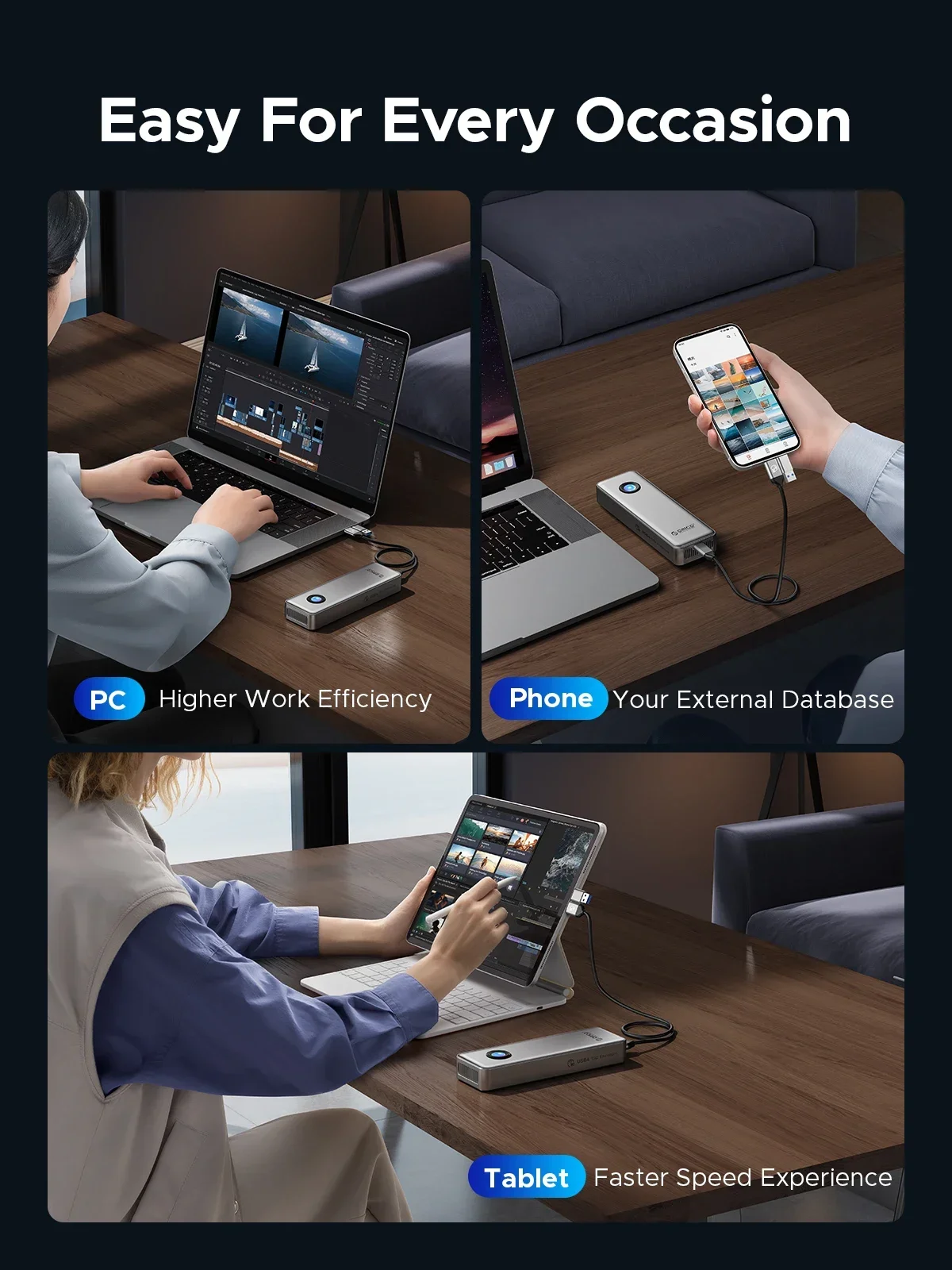 ORICO RGB 40Gbps USB4 M.2 SSD พร้อมพัดลมระบายความร้อน PCIe4.0 NVME Enclosure อลูมิเนียม Thunderbolt 3/4