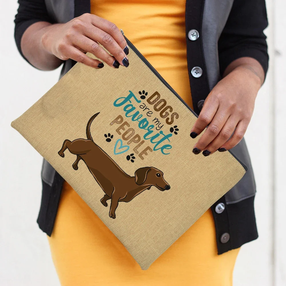 Short Legs But Big Attitude Dachshund Dog Print Makeup Bag Travel Toiletry Organizer Women\'s Cosmetic Bags Zipper Clutch Pouch