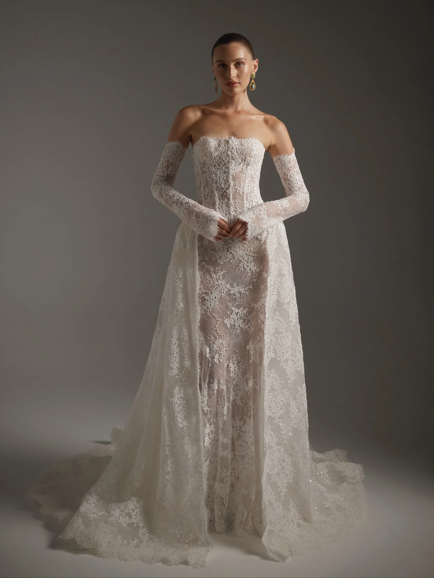 

Vestido De Novia Encaje Vestidos Sirena Desmontables Manga Larga Tallas Curvy Sencillos Elegante Civil Свадебное платье на заказ