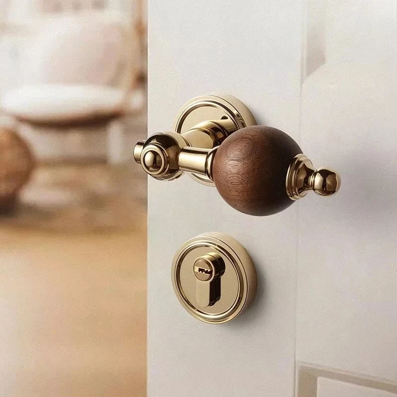 Modern Nordic magnetic mute mechanical door black walnut retro handle medieval style