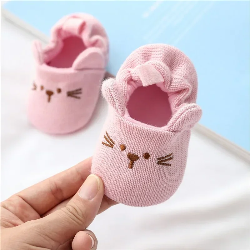 Newborn Baby Crib Shoes Boys Girls Casual First Walker Cute Animal Ear Soft Soles Anti-Slip Toddler Flat Shoes for 0-18 Months