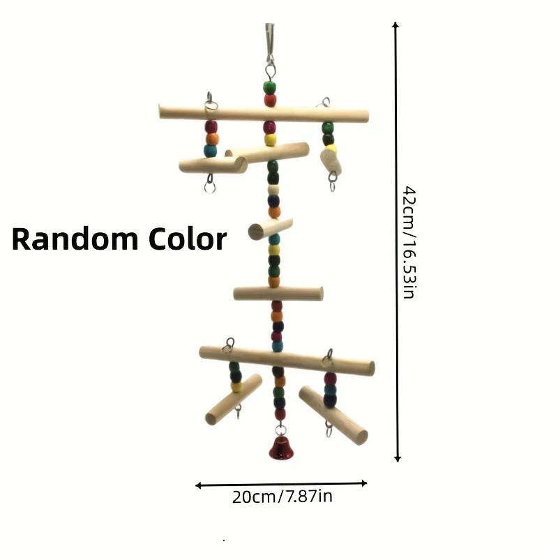 Parrot Swinging Ladder Toy Bird Toy Colorful Wooden Bells and Beads Perfect Love Bird Bells and Beads Colors Are Random