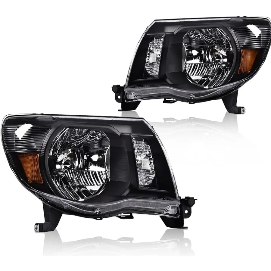 

Headlights Assembly Compatible with Tacoma 2005-2011 Bumper Headlamp Clear lens Chrome Housing Amber Reflector Pair
