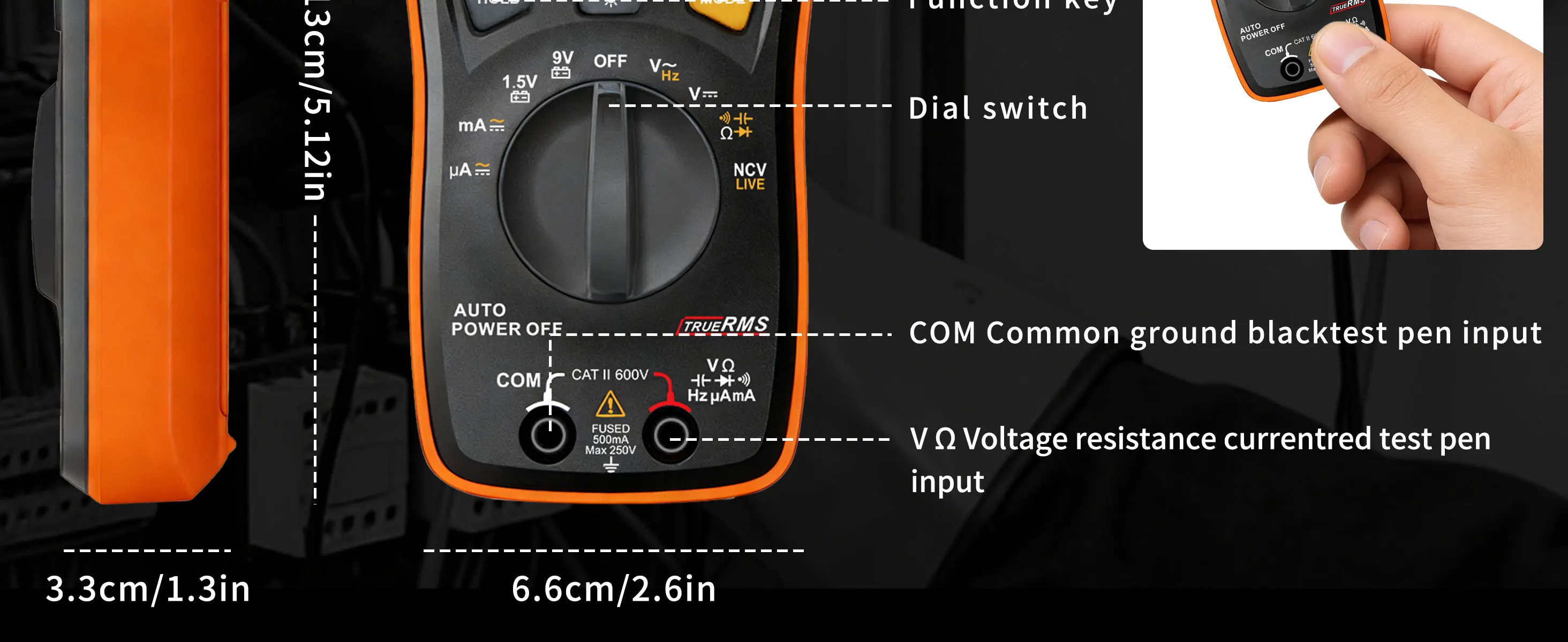 ZIBOO 101 Mini-Digitalmultimeter, TRMS 4000 Counts, automatische Bereichswahl, Taschen-Voltmeter, Multitester für AC/DC-Spannung und -Strom. – Detail 7