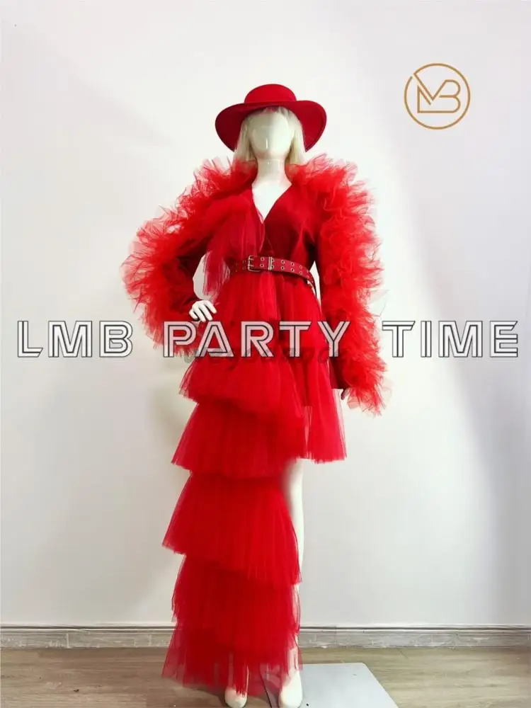 Customized Big Red Show Night Club Singer Suit Set Photo Studio Photography Clothing
