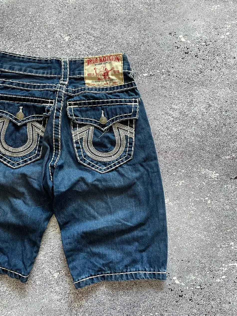 90s Embroidery Shorts Denim Vintage Sports Shorts Rock Hip-Hop Black Unisex Y2K Denim Shorts Retro Punk Casual