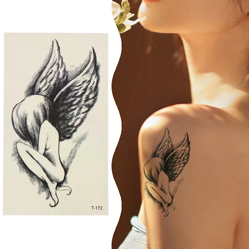 

Водостойкие полупостоянные татуировки, дизайн татуировки «Маленький ангел» для шеи, рук, пальцев, женщин и мужчин, временная татуировка длится