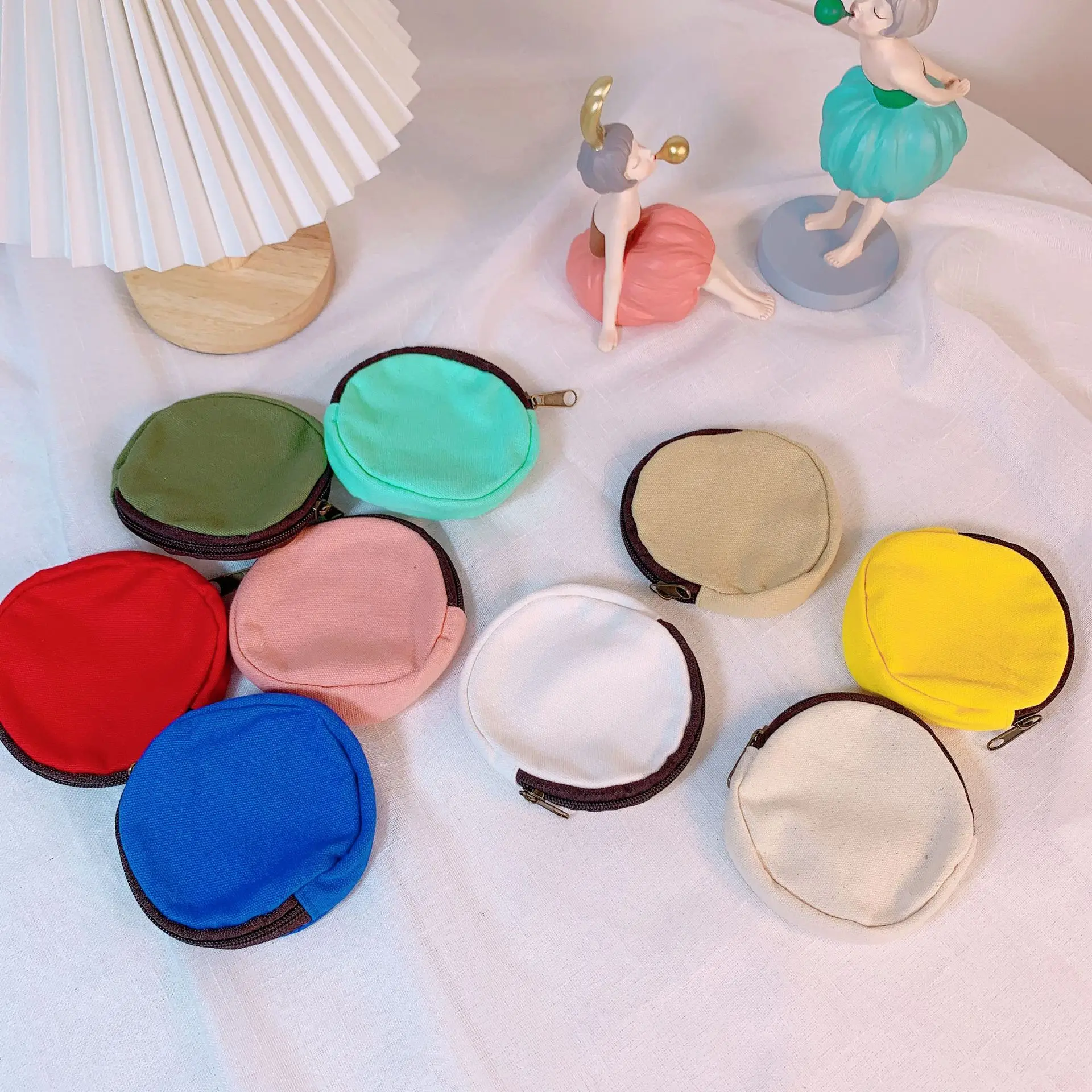 Canvas Coin Purse Mini Cute Kawaii Solid Color Circular Bag Simple Versatile Earphones Bag For Womens Personality Pendant Gift