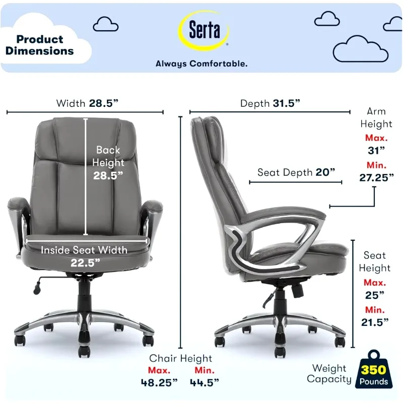 Big and Tall High Back Executive Office Ergonomic Gaming Computer Chair with Layered Body Pillows, Contoured Lumbar Zone