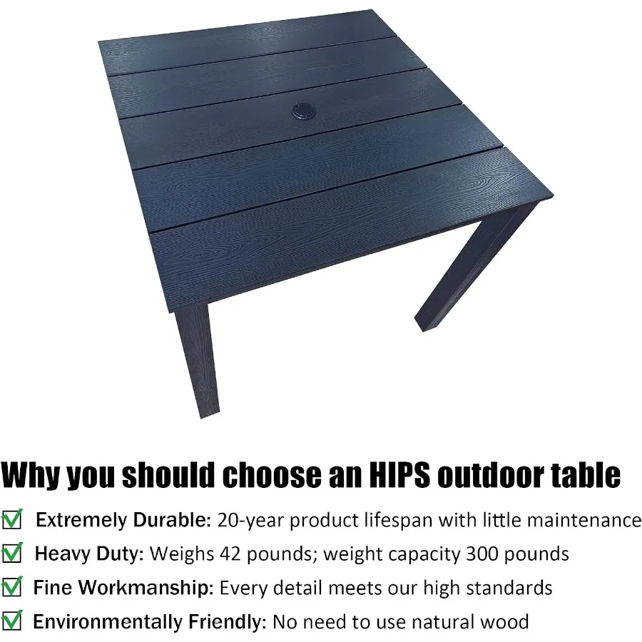 Poly Lumber Patio Dining Set, HIPS Outdoor Dining Table and Slat Back Chairs, with Umbrella Hole, Weather Resistant,1 Piece