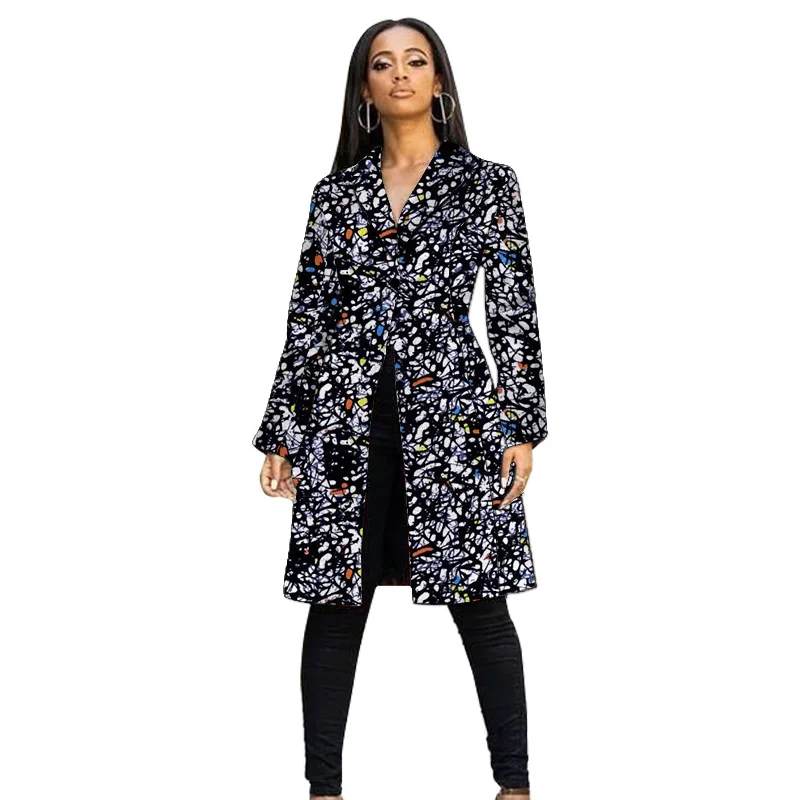 Elegant Female Long Jackets African Fashion Wax Print Ankara Outfit Casual Colorful Women's Coat