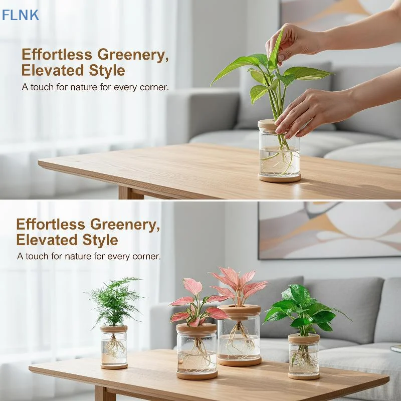 【KC】Plastic Nordic Hydroponic Vase Automatic Water Absorption Plant Propagation Pot for Plant Lovers Desktop Display