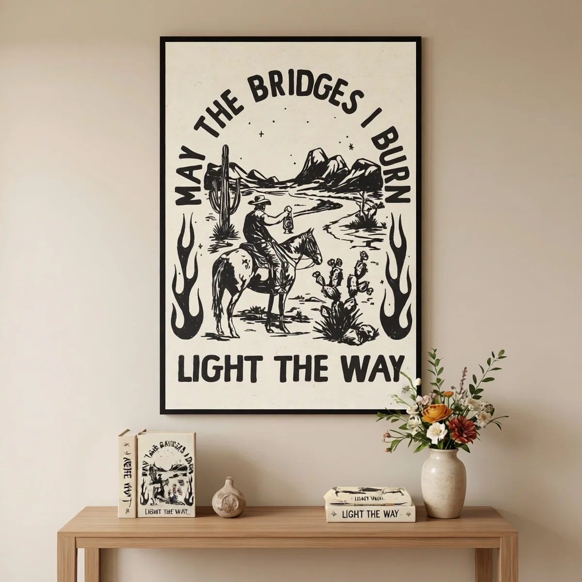 Frameless Canvas Titled 'Light The Way' Featuring Western Cowboy Decoration Wall Art Bedroom Office Dining Room Bar Wall Decor