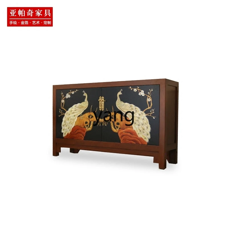 

L'm'm New Chinese Style Sideboard Cabinet American Living Room Gold Silk Peacock Painted Entrance Cabinet