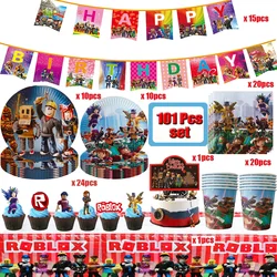 101Pcs Roblox Birthday Party Decoration Kit Disposable Tableware Cups Napkins Baby Shower Party Supplies Set Favors Roblox Game