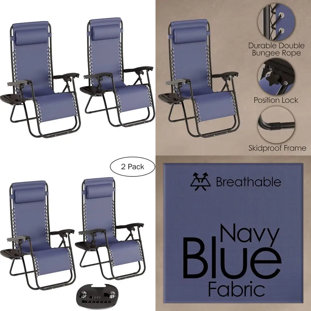 

Set of 2 Zero-Gravity Folding Outdoor Recliners with Side Table and Cup/Phone Holder