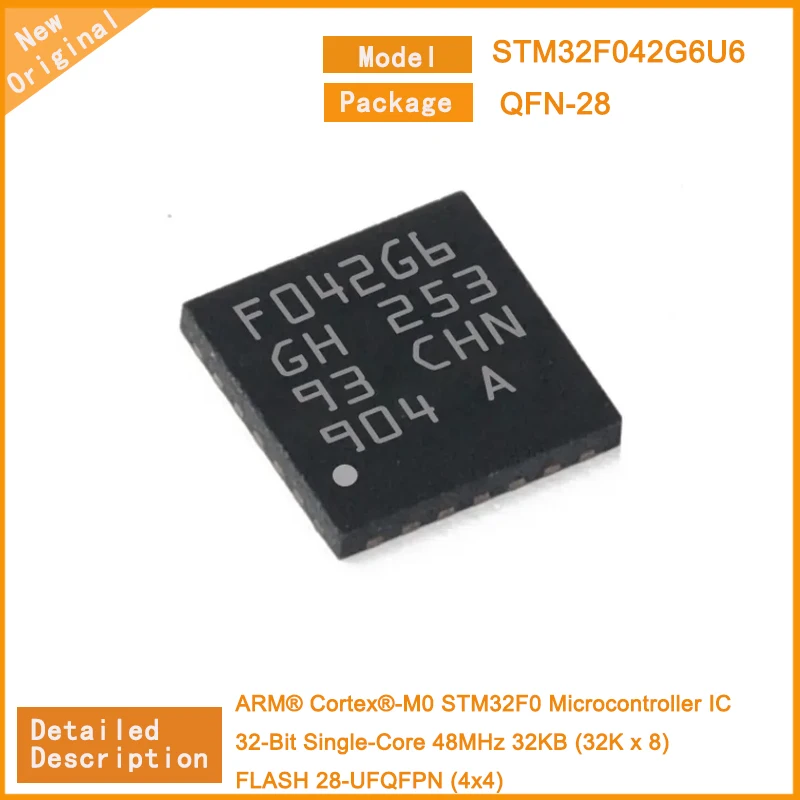 5Pcs/Lot New Original  STM32F042G6U6 STM32F042  Microcontroller IC 32-Bit Single-Core 48MHz 32KB (32K x 8) FLASH 28-UFQFPN (4x4)