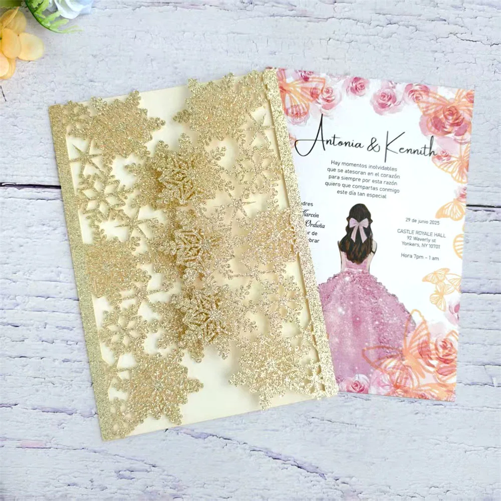 

Snowflame Invitation Sleeve Laser Cut Invitations For Wedding Birthday Sweet 16 Quinceañera 50 sets