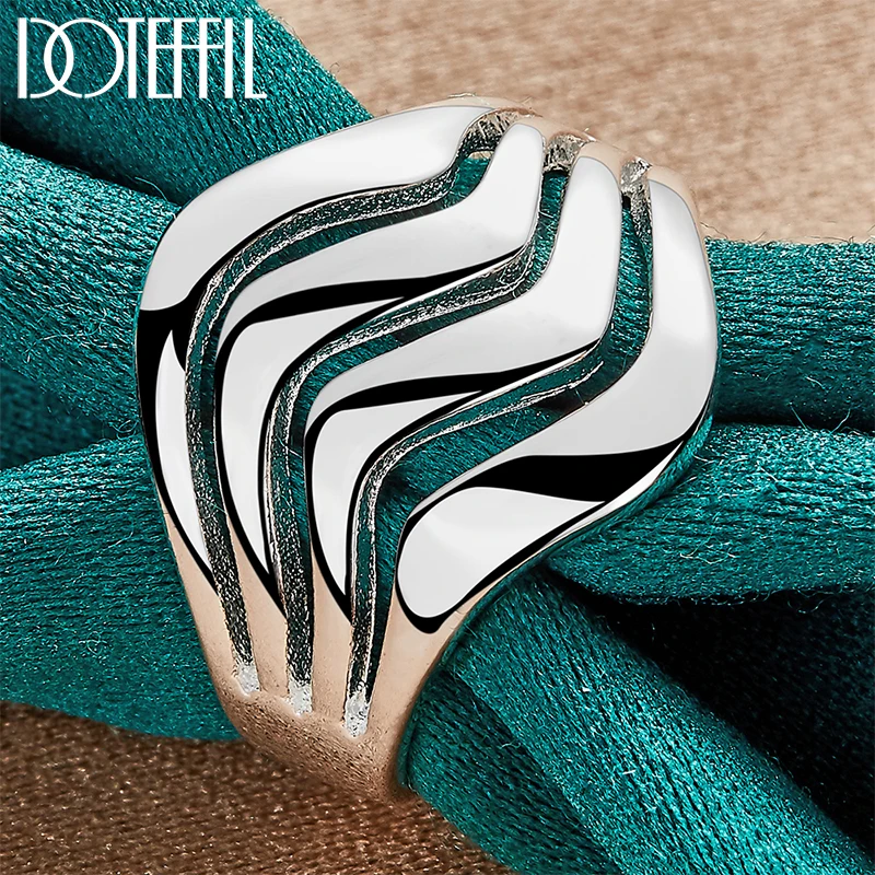 DOTEFFIL Four Lines Smooth Ring For Woman Man Fashion Wedding Engagement Party Gift Charm Silver Color Jewelry