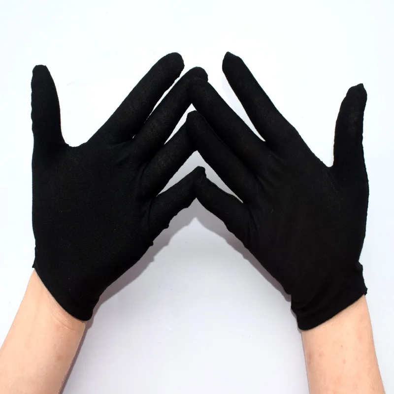 Guantes de trabajo de algodón 100% negros para hombre y mujer, guantes de joyería para camareros y conductores, 1 par