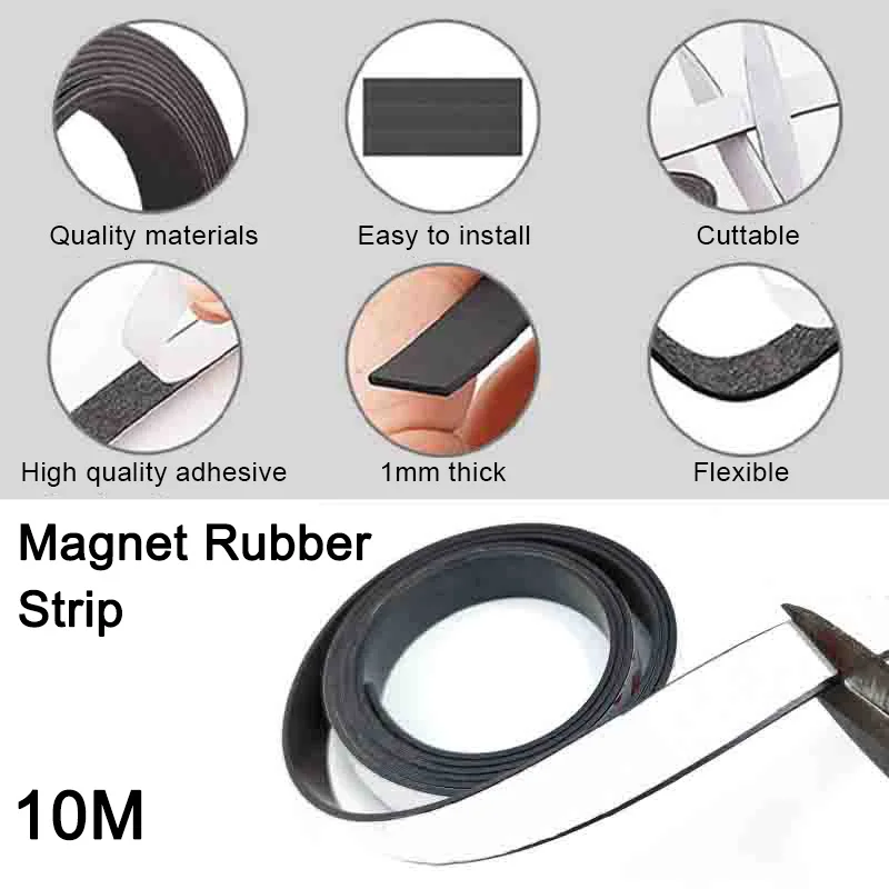 10 Meters 10*1 15*1 20*1 30*1mm Self Adhesive Magnet Strip Tape Rubber Refrigerator Flexible Magnetic Strip for Photo Posters